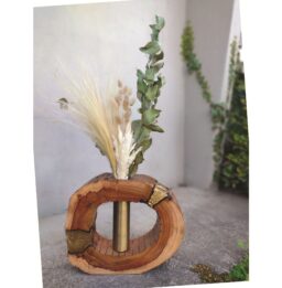 Vase AKIS en acacia et métal